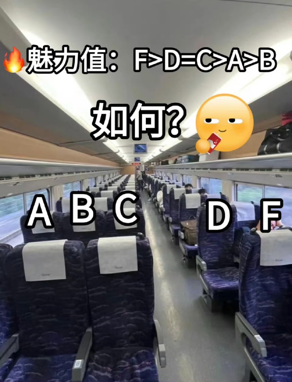 高铁B座宽一些真的是才知道原来B座要宽一些！以前确实没注意到。不过B<A<C=D