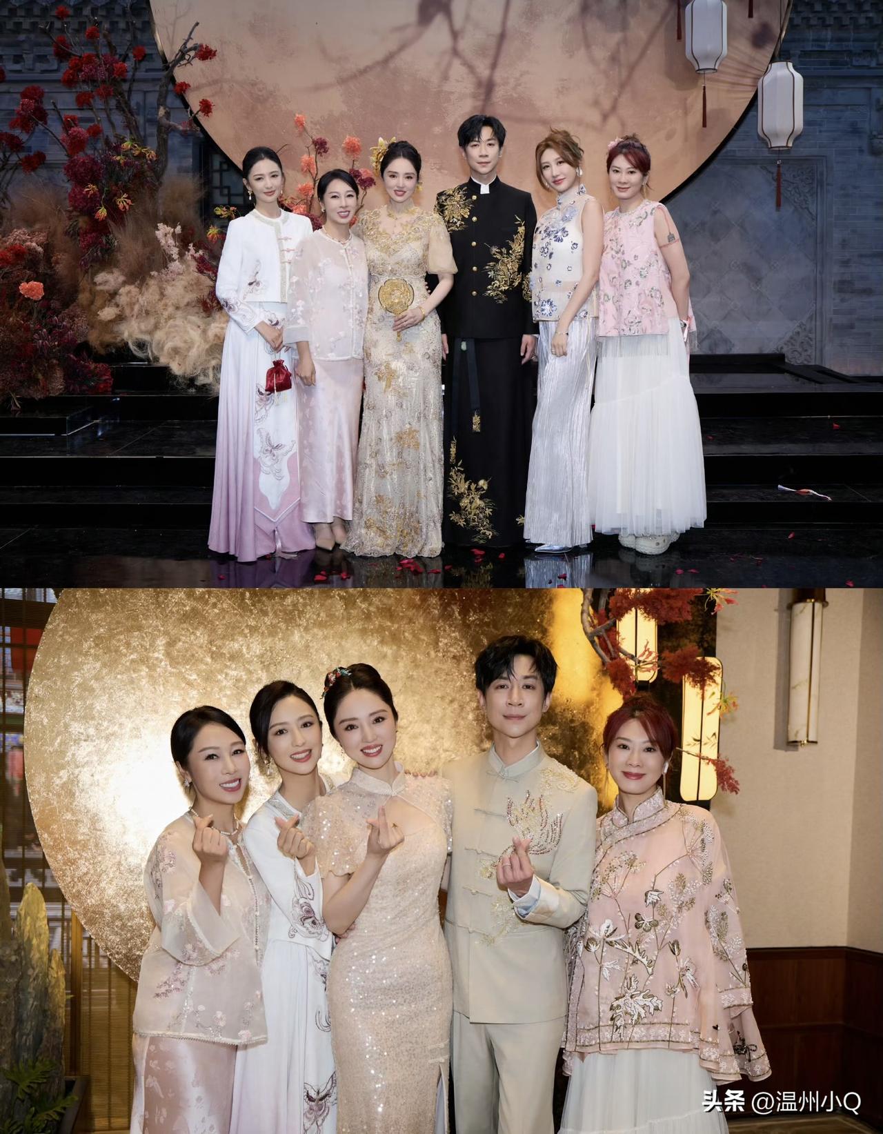 董璇和张维伊结婚，喜服和伴娘服都选择了新中式，服饰都挺好看的。
