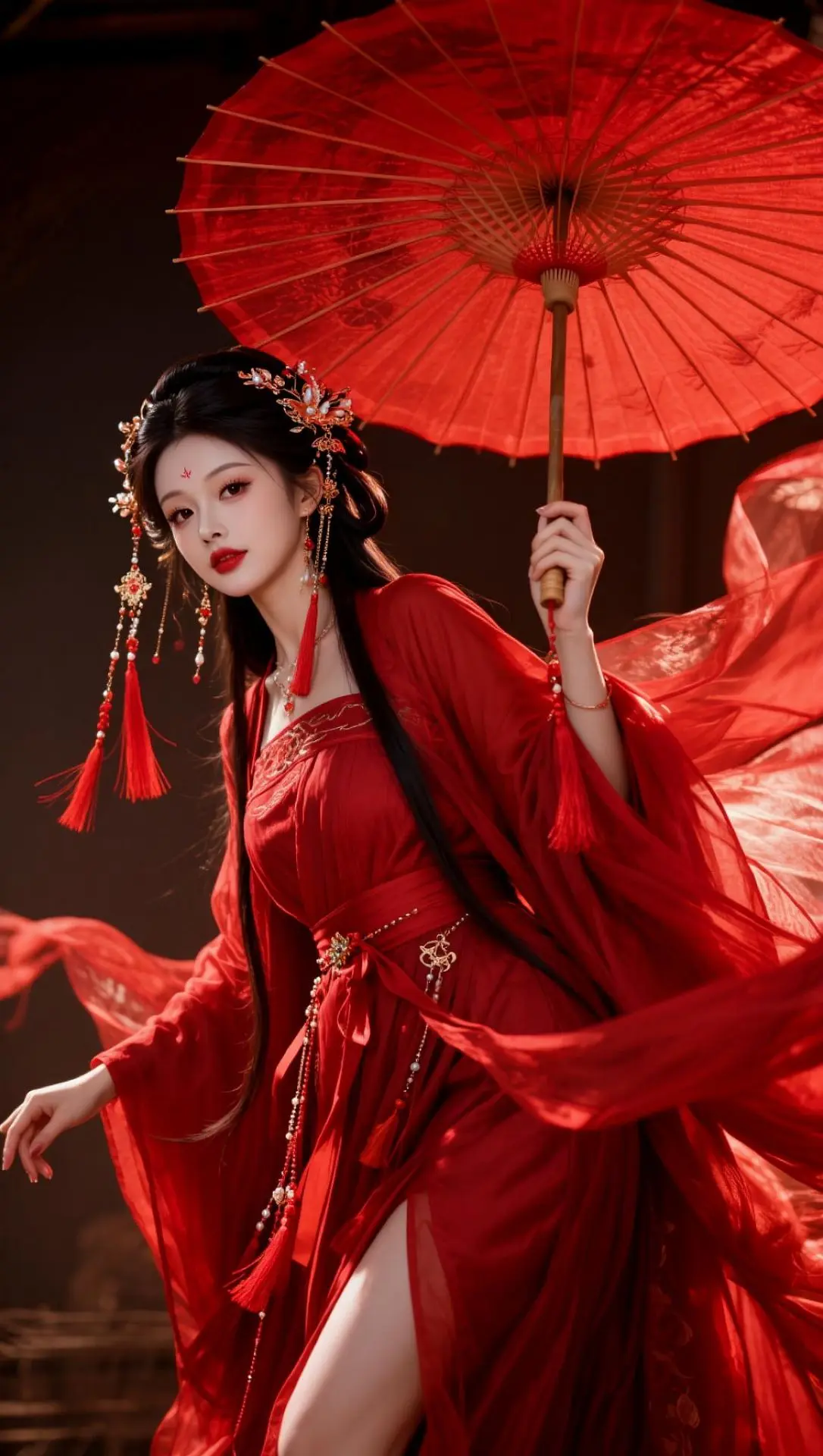 AI红伞古风照 ai创作 红伞佳人 古风汉服油纸伞 古风的完成度还得看脸