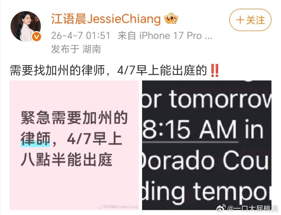 江语晨急寻律师她在打离婚官司么？ 