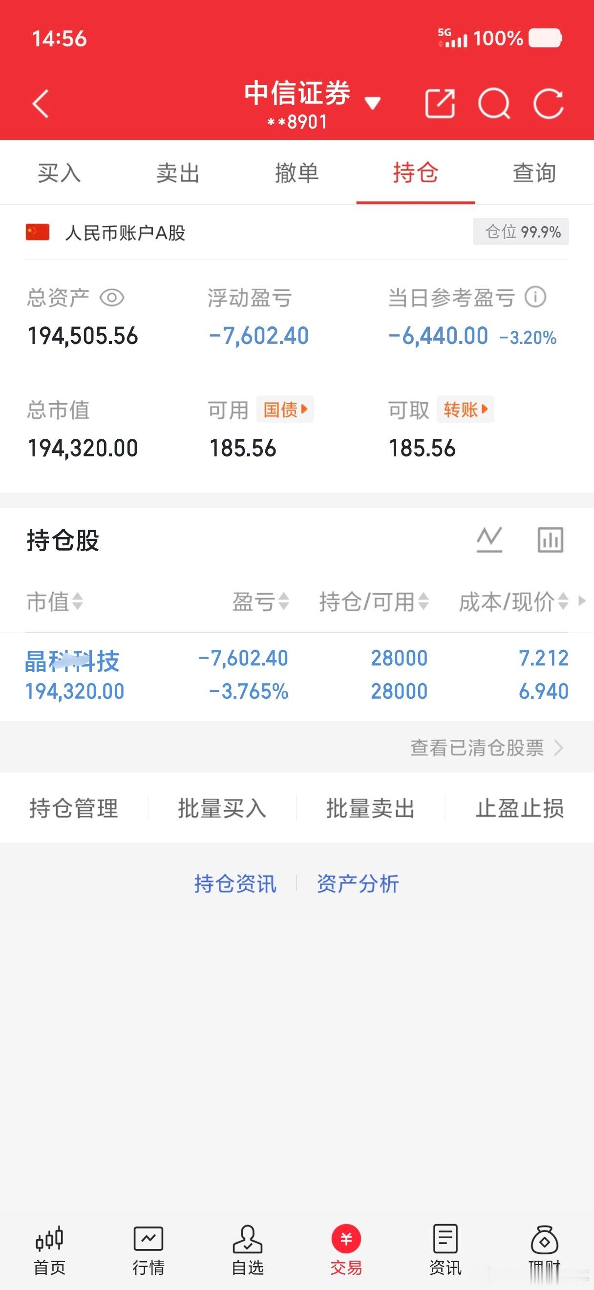 10w本金记录到100w（第26天)今日持有：601778 晶科科技今日总资产：