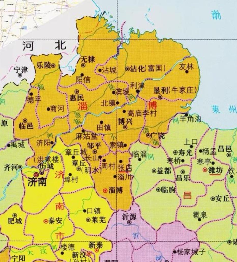 来看看这是什么时期的淄博地图一一
啥时候的淄博面积这么大？现在的滨州、东营、淄博