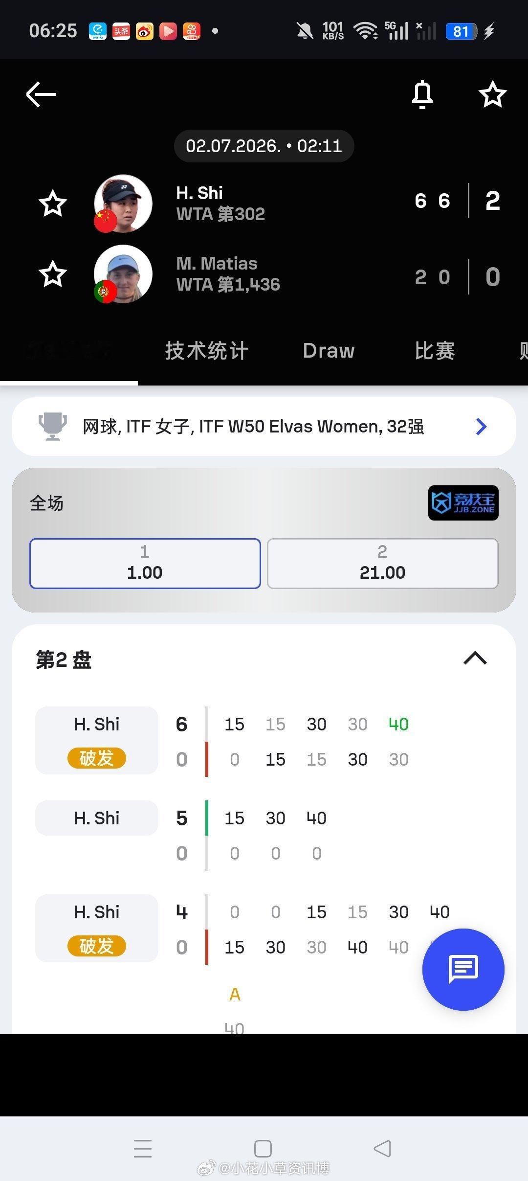 【🇵🇹埃尔瓦什W50】女单正赛第一轮🇨🇳施晗6-26-0横扫资格赛突围的