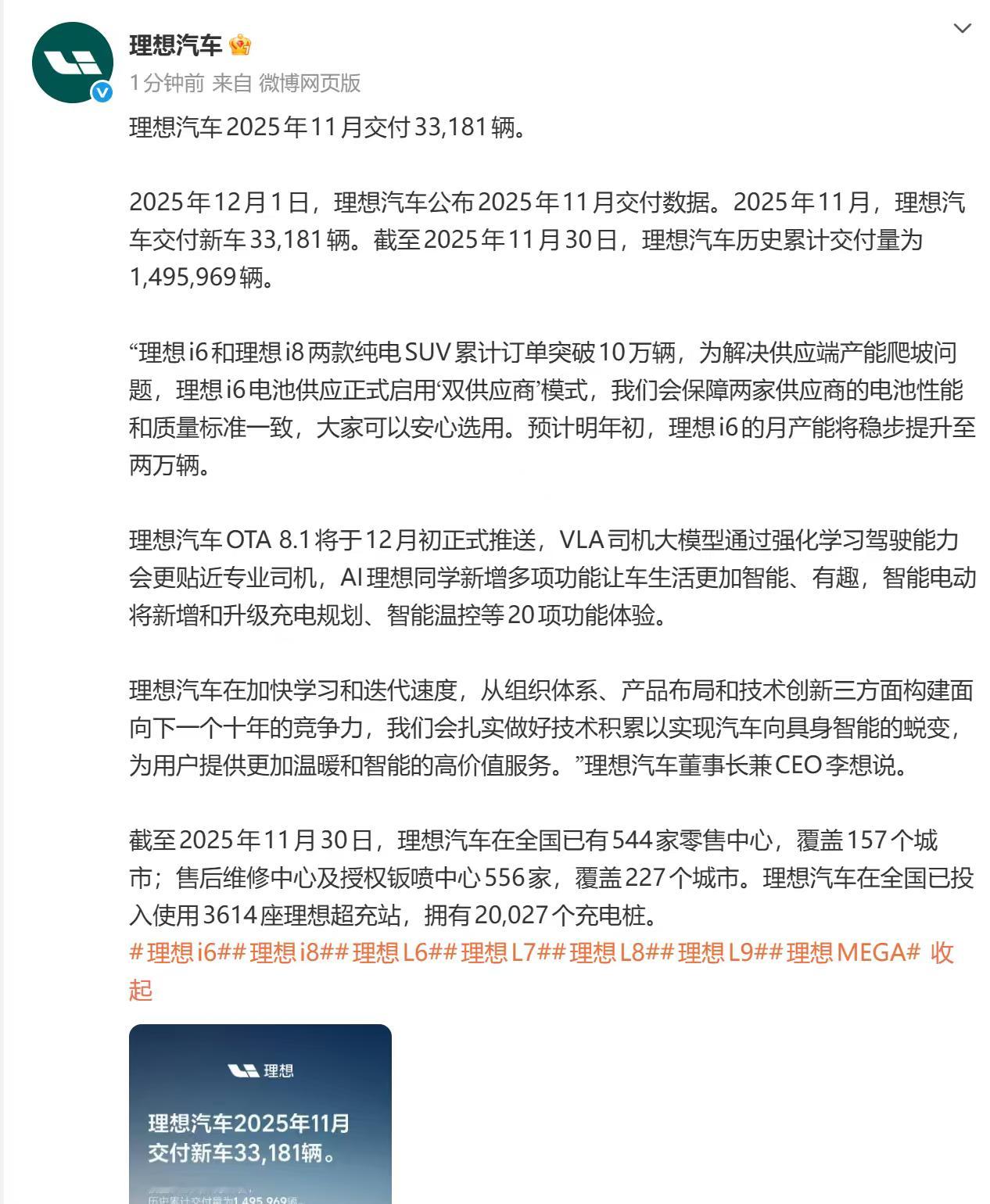 理想汽车月销量又发了，还是只有3万出头，我借着这个再老生常谈一次我认为理想目前销