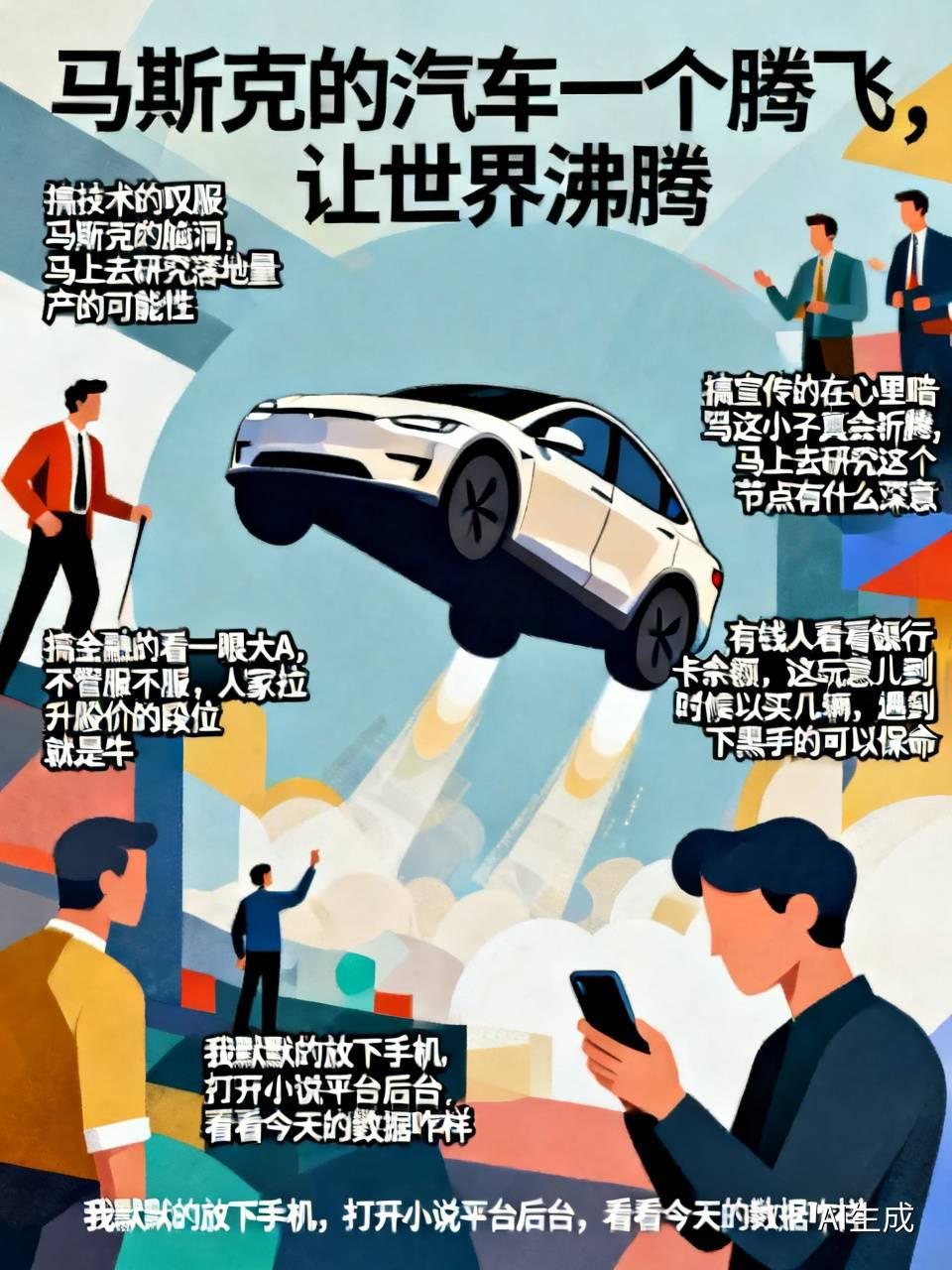 马斯克的汽车一个腾飞，
让世界沸腾。
搞技术的叹服马斯克的脑洞，
马上去研究落地