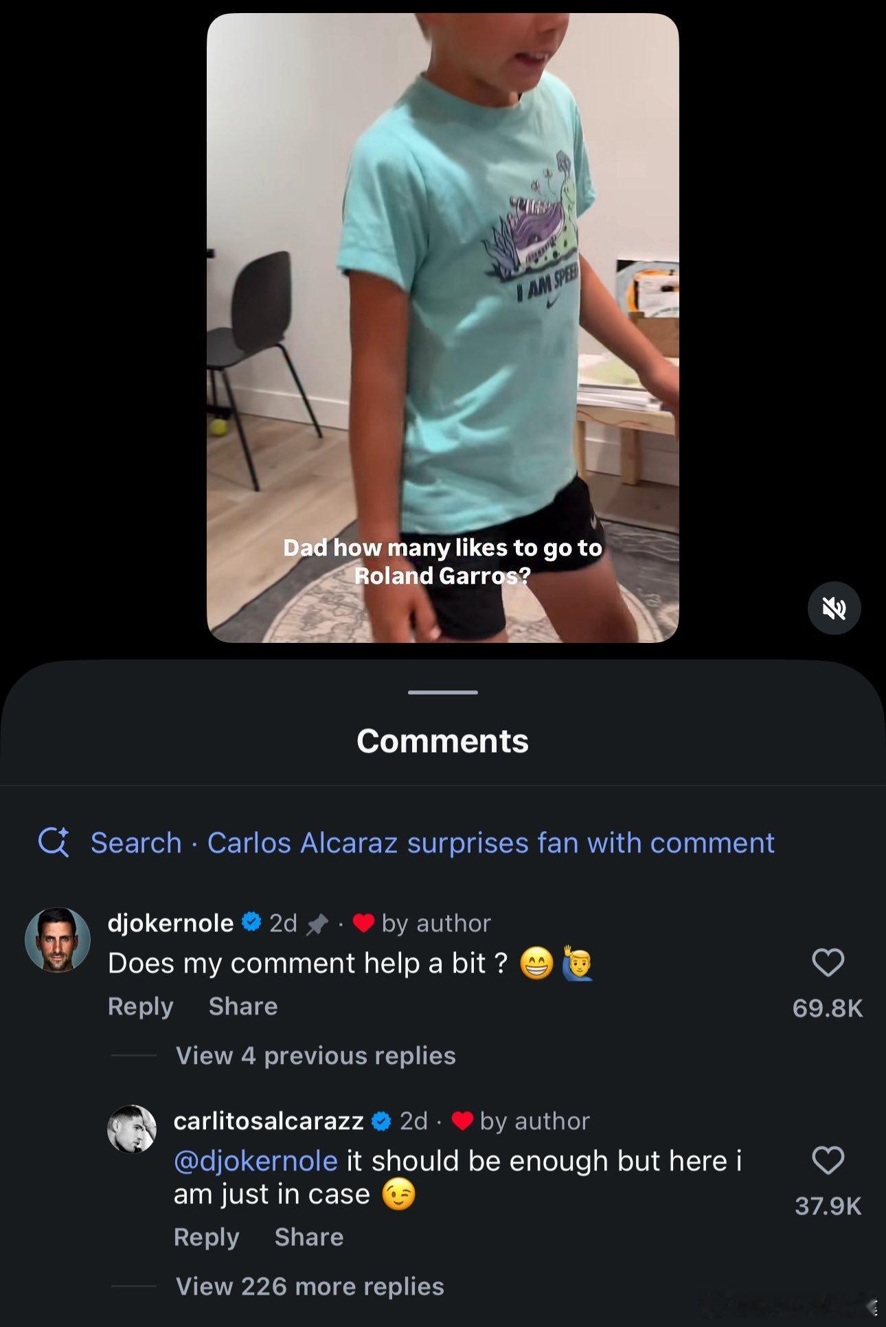 好暖！这个孩子问他的视频需要多少个赞，他的爸爸才会带他去法网：“1000万赞，而