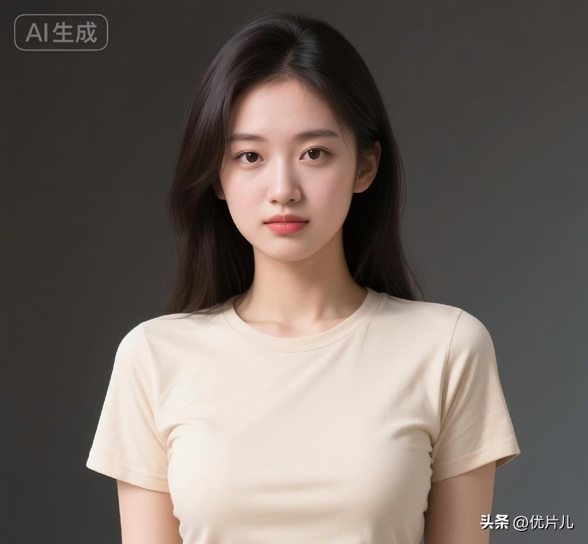 短款米色上衣，搭配经典的牛仔长裤，在纯色背景的衬托下，褪去了所有浮华。
安静恬淡
