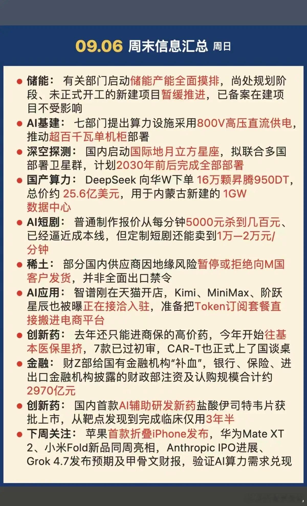 9.06周日  周末市场热议+财经要闻！1.国产算力2.大金融3.创新药4.苹果