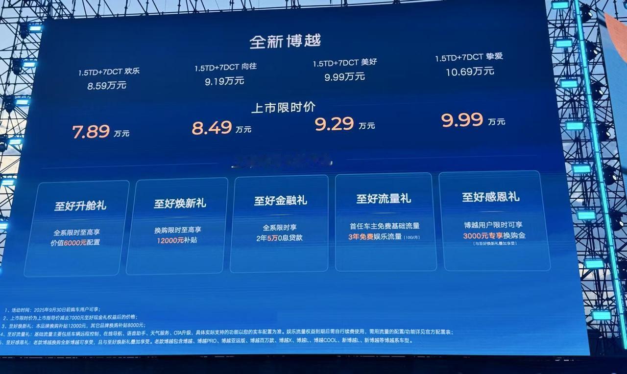 全新博越正式上市，上市限时价7.89-9.99万元。

全新博越延续新中式美学前