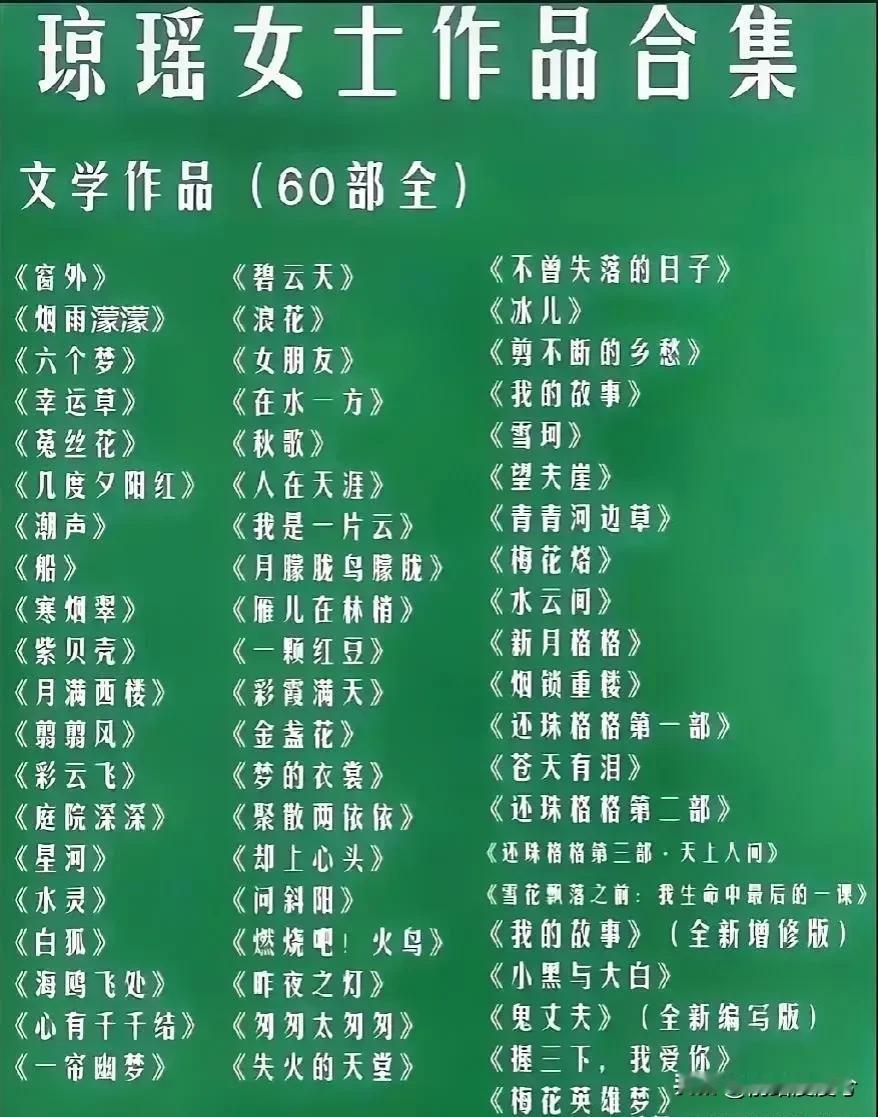 天哪，看看琼瑶阿姨的著作，人家这一生真的没有白活。
虽然很多人说琼瑶的作品都是一
