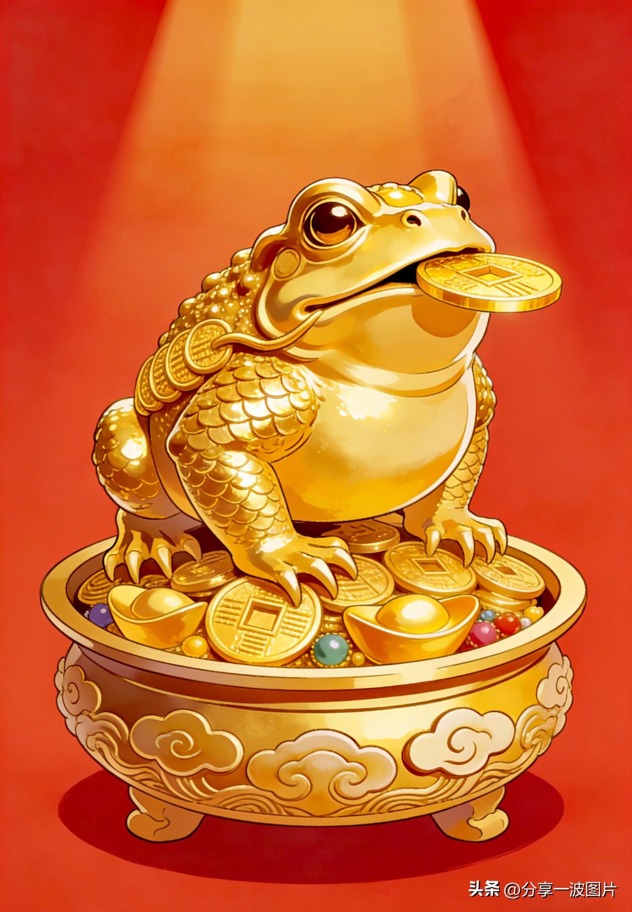 金蟾守盆，财不离身。
口吐金币，福运临门。
一眼望你，财气奔你而来，
愿你日进斗