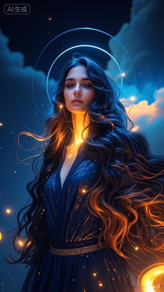 梦幻蓝光少女，AI生成的未来感！