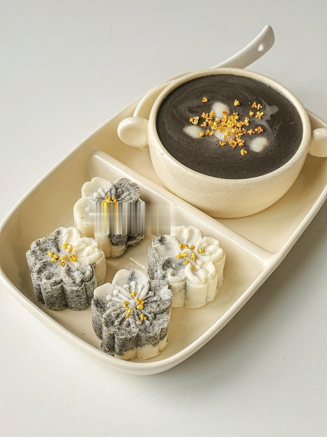 中式早餐🥢黑芝麻山药糕‼️桂花黑芝麻糊