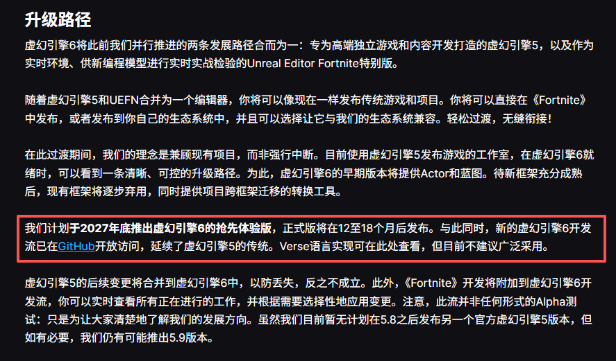 虚幻引擎6抢先体验版预计2027年底推出，正式版将在12至18个月后发布。虚幻引