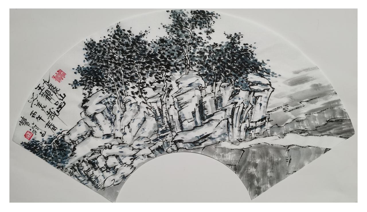 中国画《九嶷山玉观岩》中国画山风景 水墨山图 云雾山石画 中国画的精髓是什么 中
