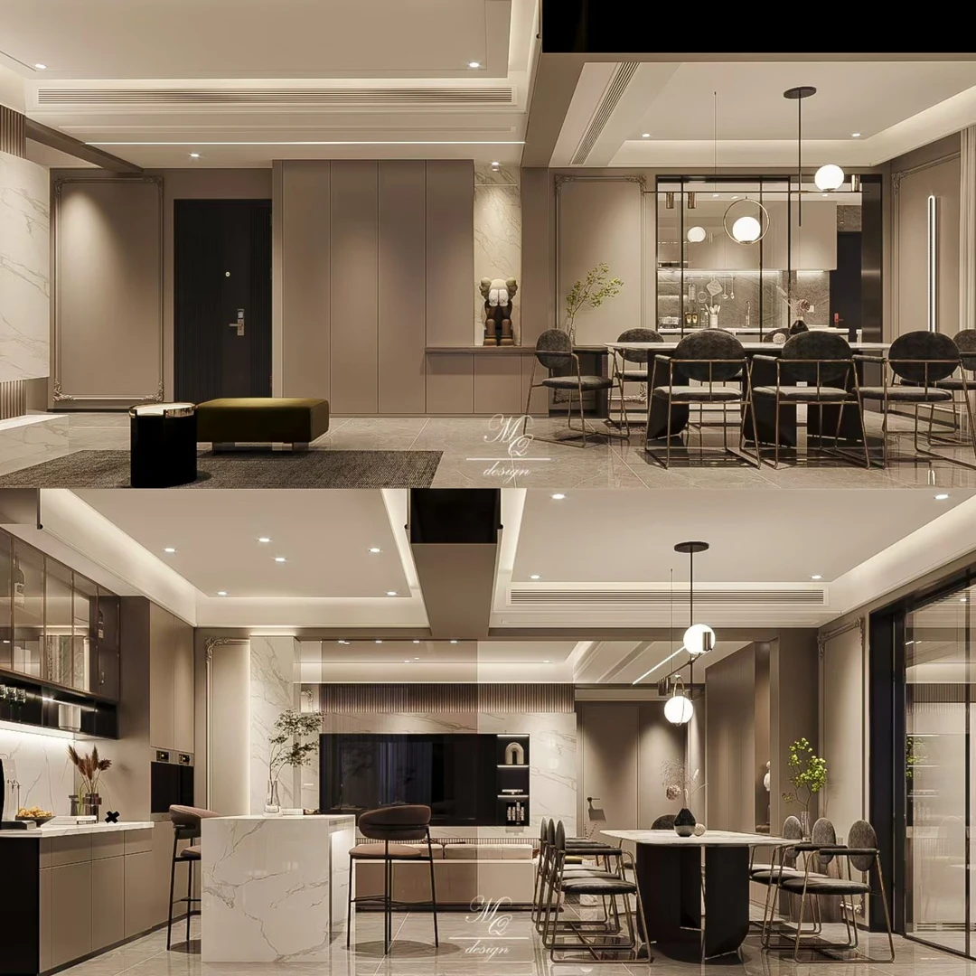 轻奢风大平层设计 暖卡色系的高级感