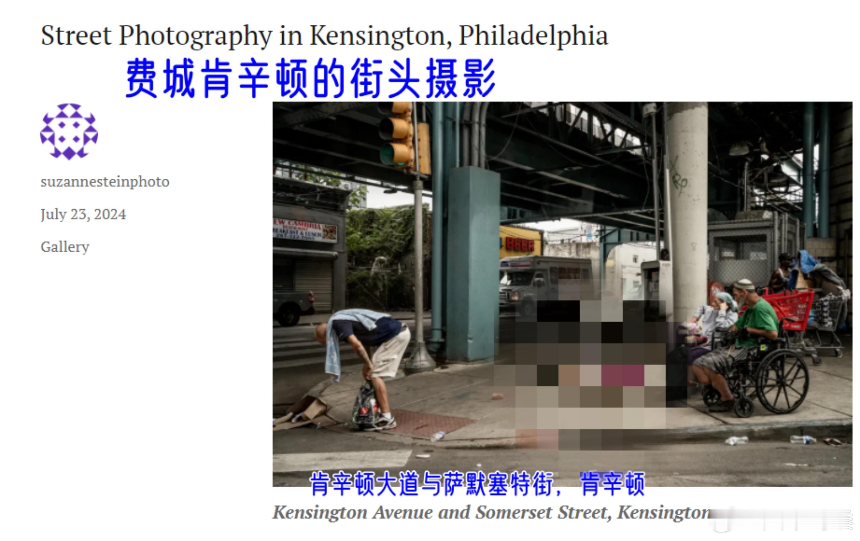 看到了一位叫苏珊娜·斯坦的美国摄影师的街头摄影作品，作者把镜头对准了美国费城肯辛