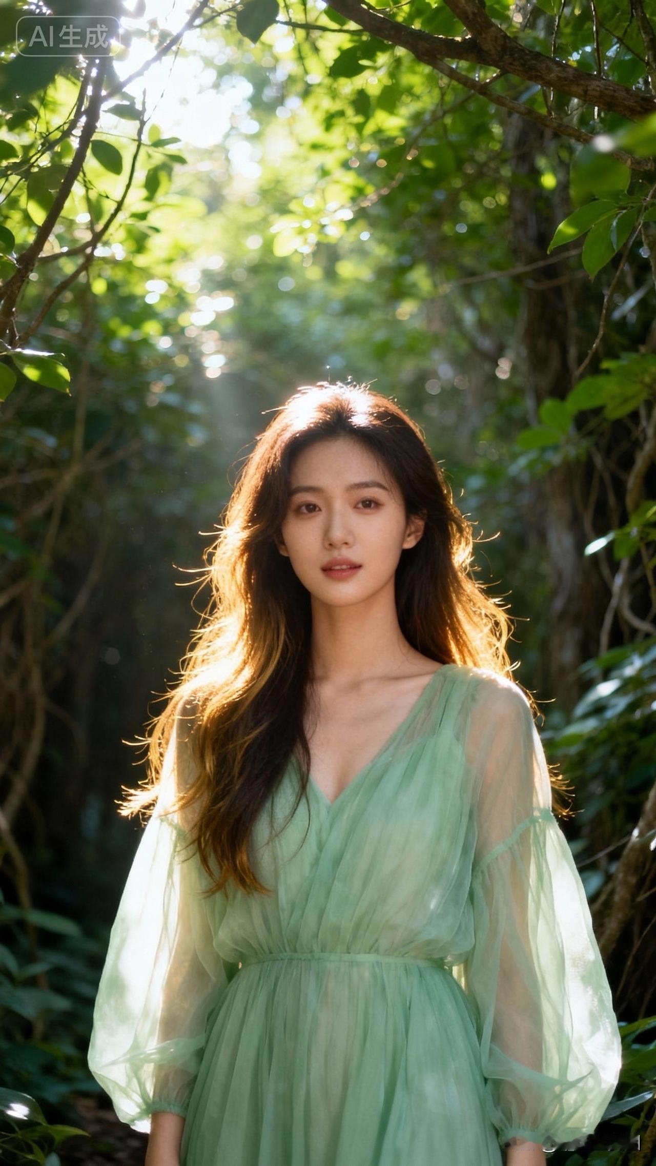 阳光下的森林仙境，绿意盎然，梦幻迷人