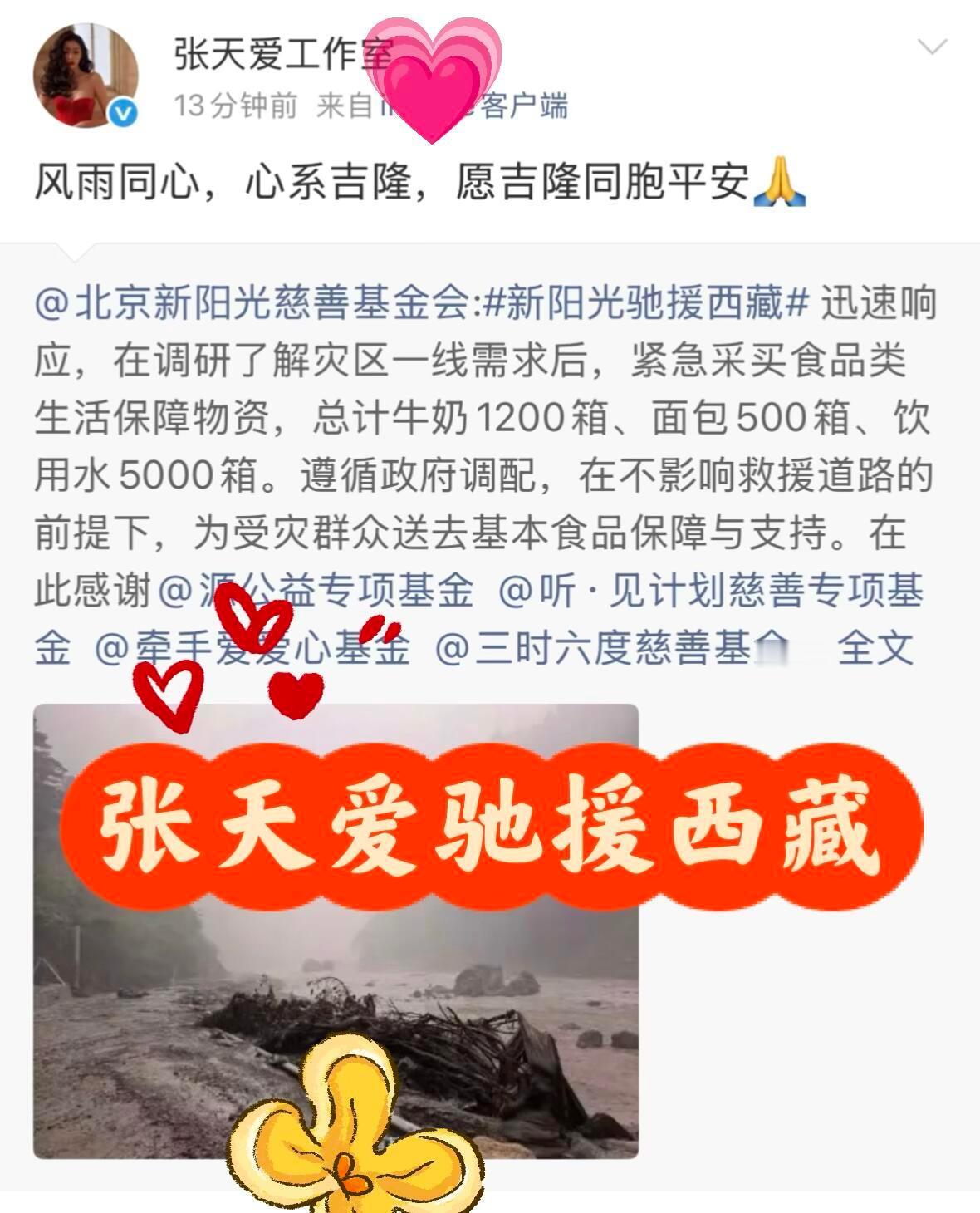 灾难面前伸出援手，希望灾区群众可以平安渡过难关🙏张天爱驰援西藏张天爱驰援西藏泥