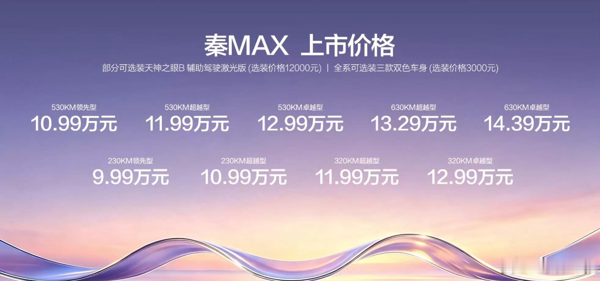 纯电版定价 10.99 万－14.39 万混动版定价 9.99 万－12.99 