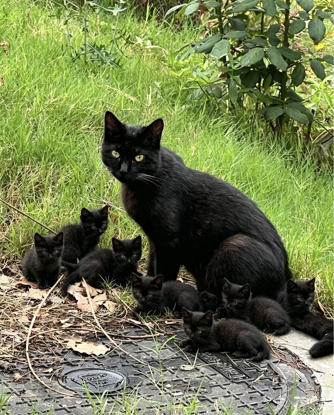 昨天河边看见这一窝小黑猫，想抓走一只但不知道养黑猫吉利不吉利？