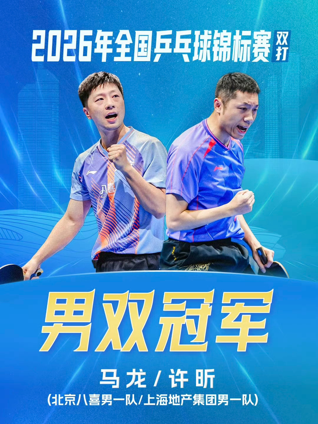 马龙许昕男双冠军 我勒个豆！马龙和许昕太强了吧，竞技状态和实力还是这么顶！祝贺?