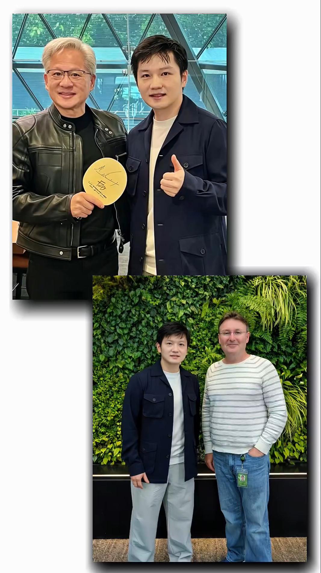 樊振东晒与黄仁勋合照+送黄仁勋签名球拍。

2026年4月21日，樊振东以MLT