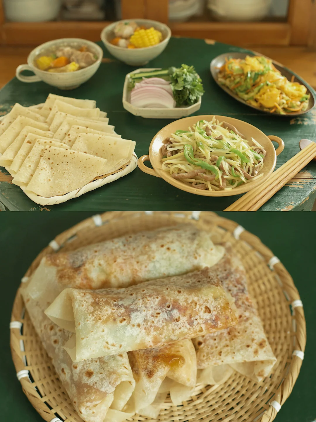 在家做柔软筋道的春饼卷菜。