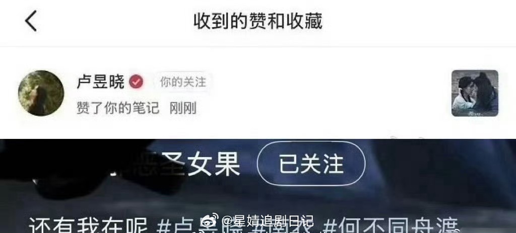 网友发现，卢昱晓又点赞了双人cp向的视频   粉丝澄清她点赞的是单人tag的视频