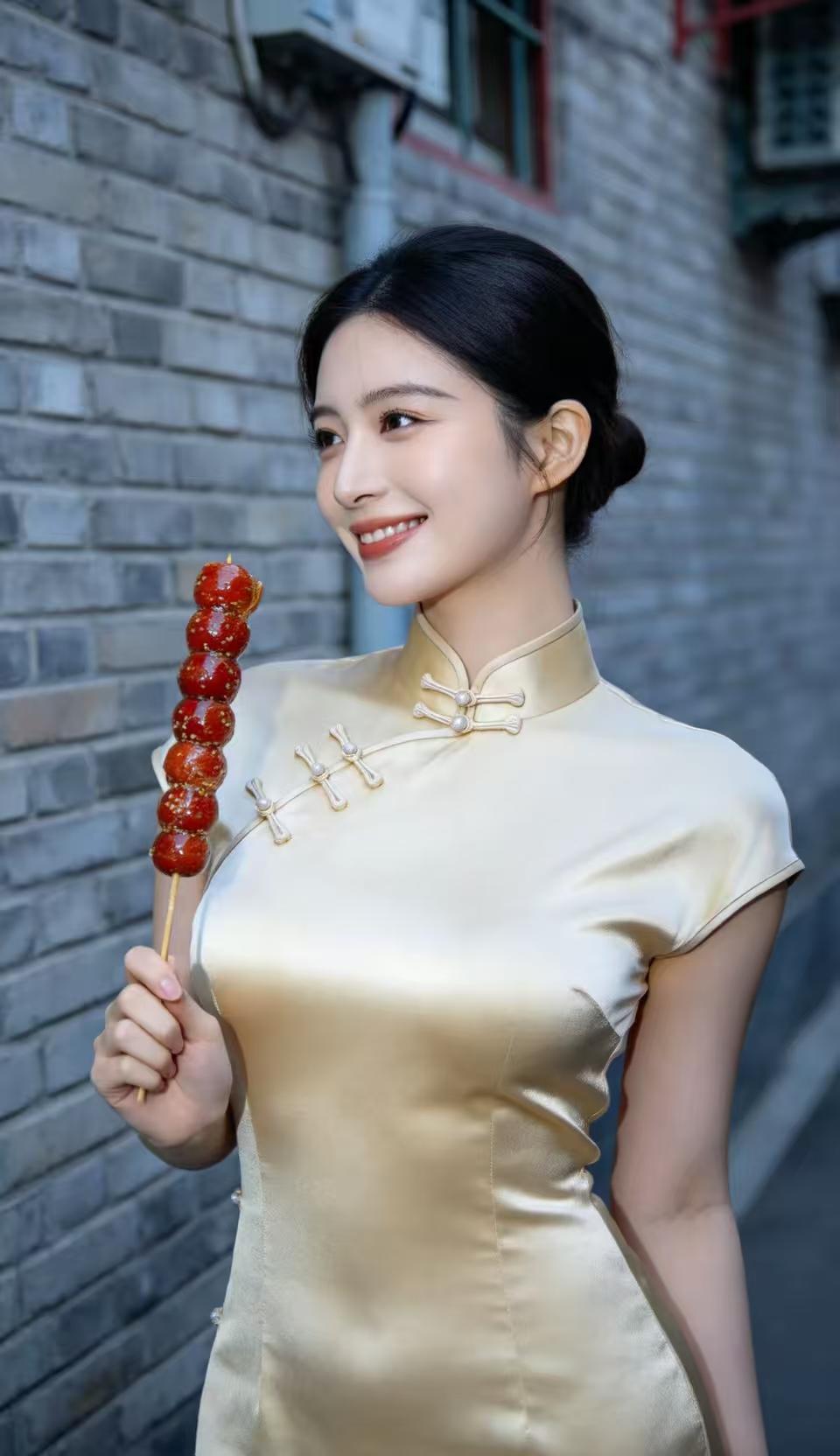 清江引·胡同新年韵
青砖灰瓦胡同路，
手把糖球护。
香槟旗袍殊，
肤若霜华素。