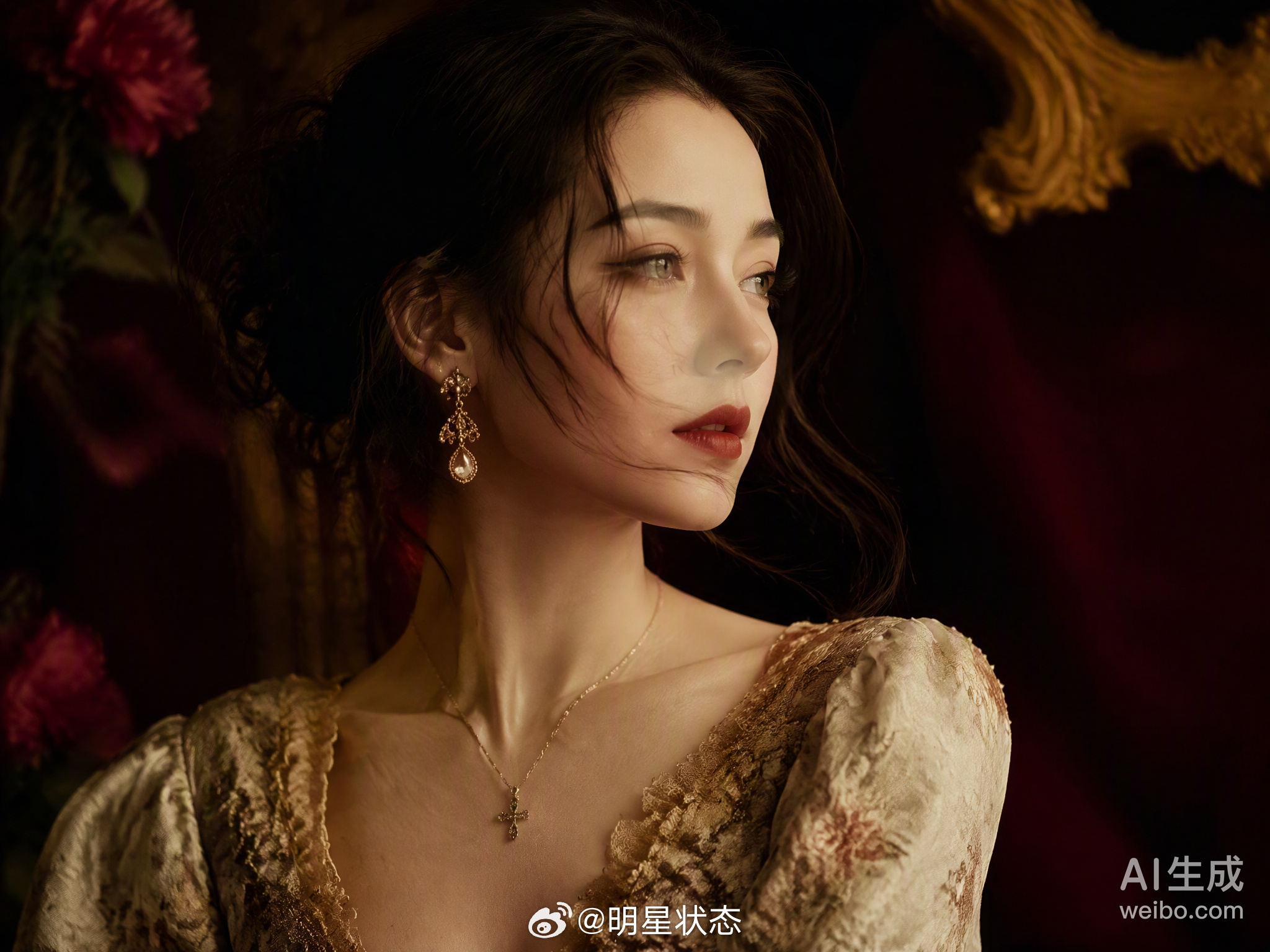迪丽热巴这组油画封面也太绝了，光影和妆容都在线，复古感拉满。那种古典气质和时尚表