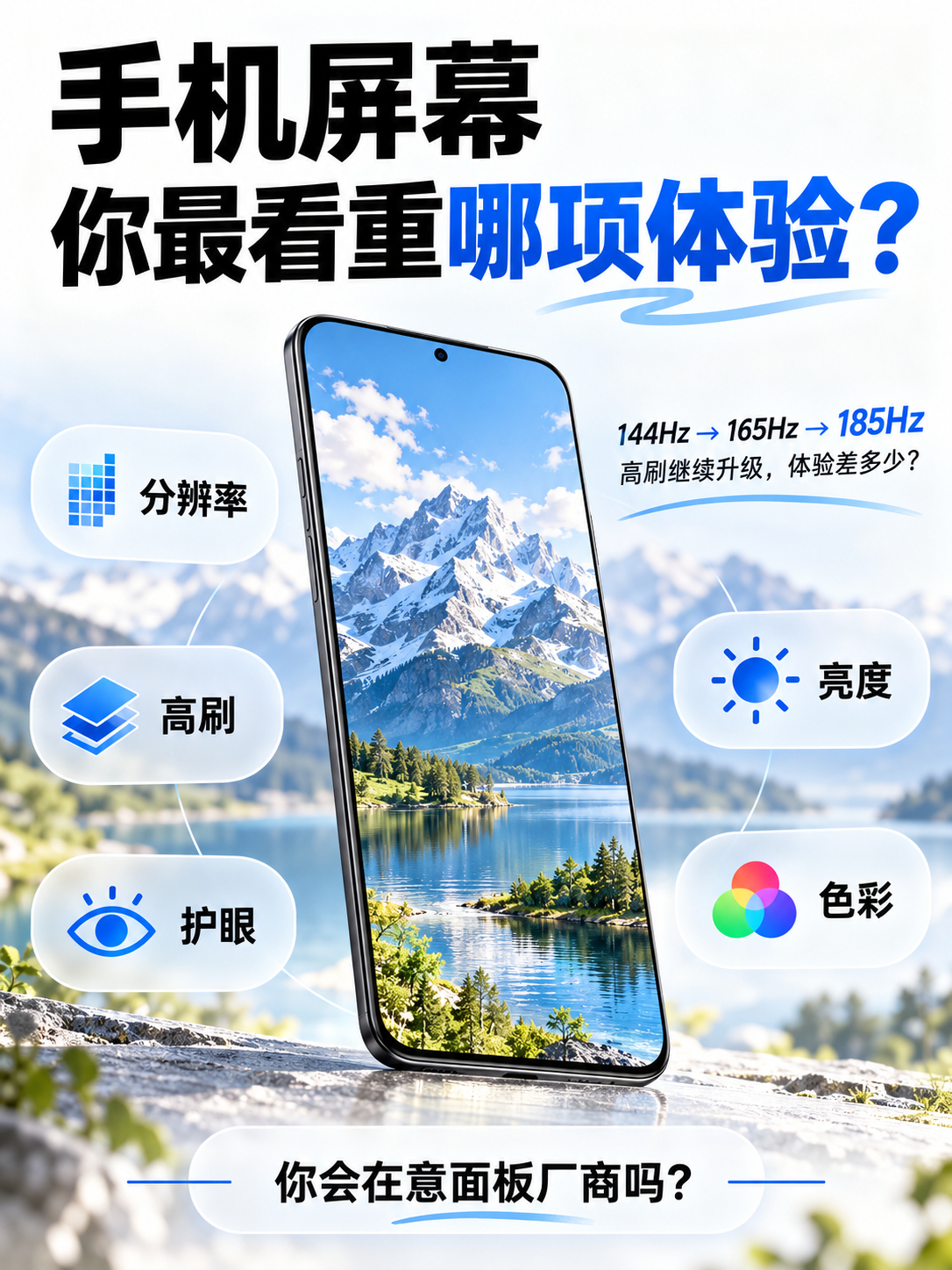 你最看重手机屏幕哪项体验手机高刷已经从144Hz卷到165Hz、185Hz了。按