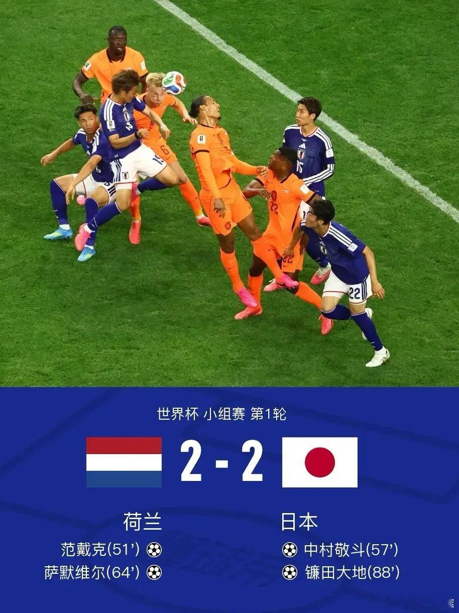 足球 北京时间6月15日世界杯 小组赛 第1轮，荷兰对阵日本。上半场双方0-0战