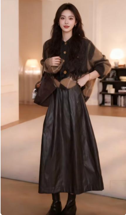 半身裙女 皮裙穿搭