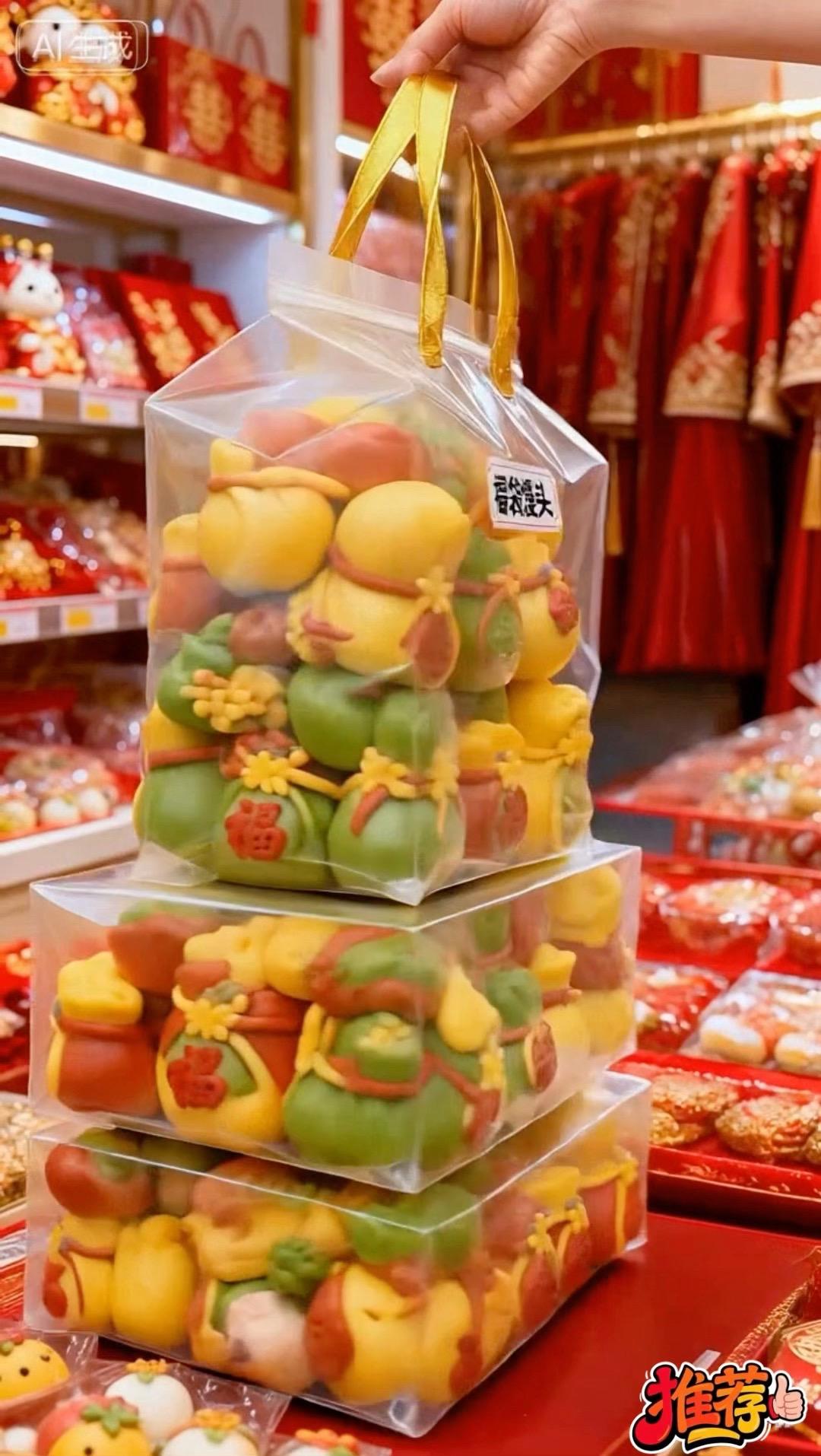 过年吃出好运来，年夜饭餐桌必备这款果蔬福袋豆沙包，颜值直接拉满！彩色果...