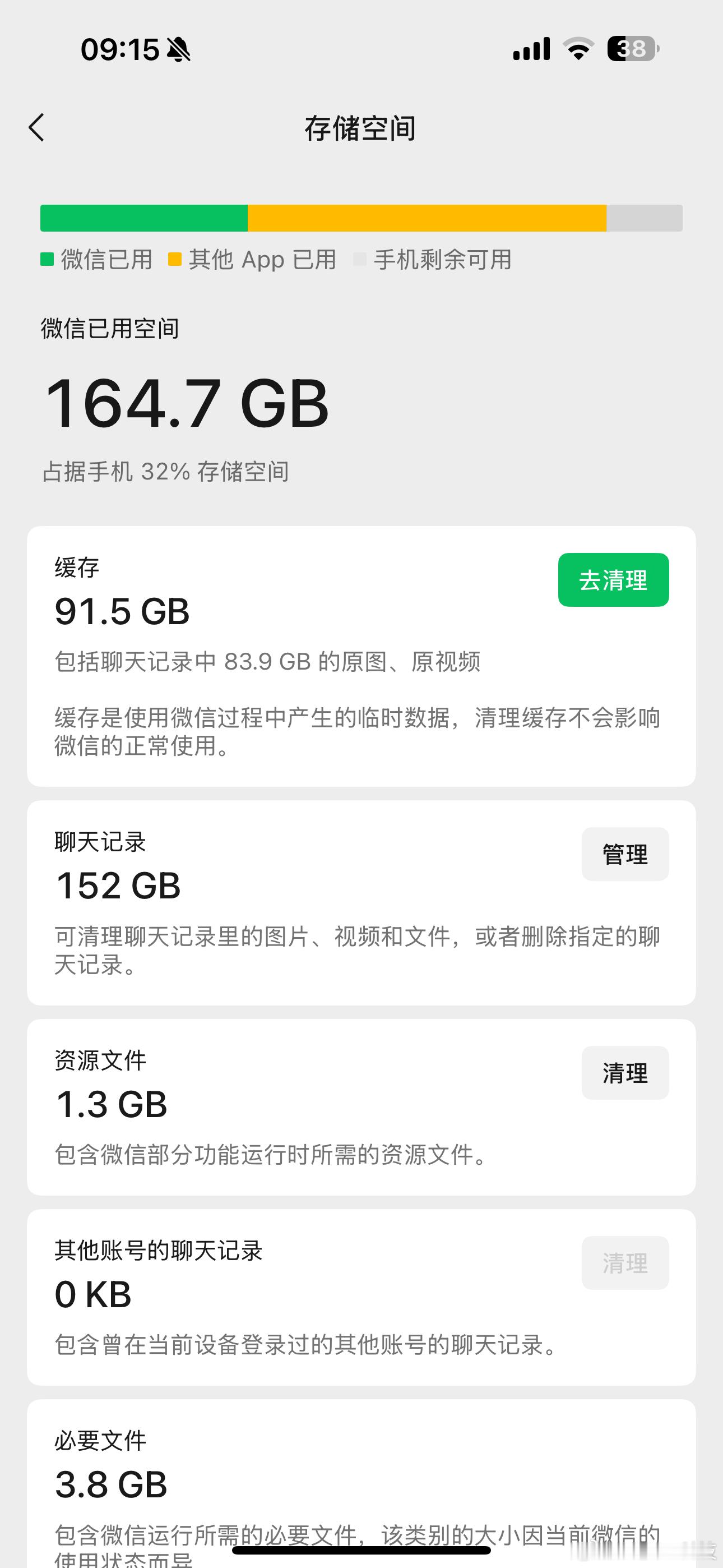 吴昕微信几乎不留聊天记录我就是留了聊天记录……所以，空间大概167G…… ​​​