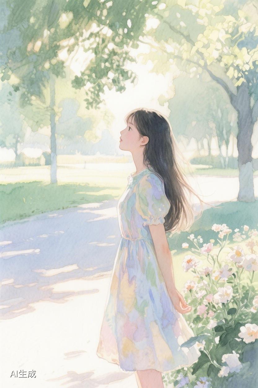 AI随心绘在光影交织的林间小径，嗅着花香，让思绪随微风飘向未知远方✨
