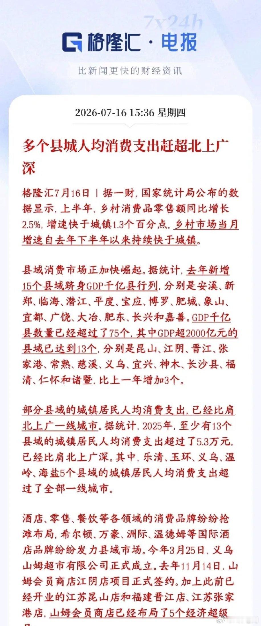 消费持续恢复，已经有城市超过北上广深了，消费板块迎来反转信号今年上半年，县域、乡
