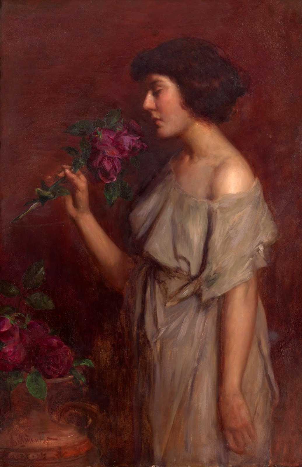 手持玫瑰的女人，俄国画家Victor Karlovich Shtemberg 