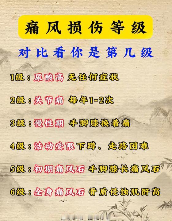 痛风损伤等级，对比看一看，你是第几级？
