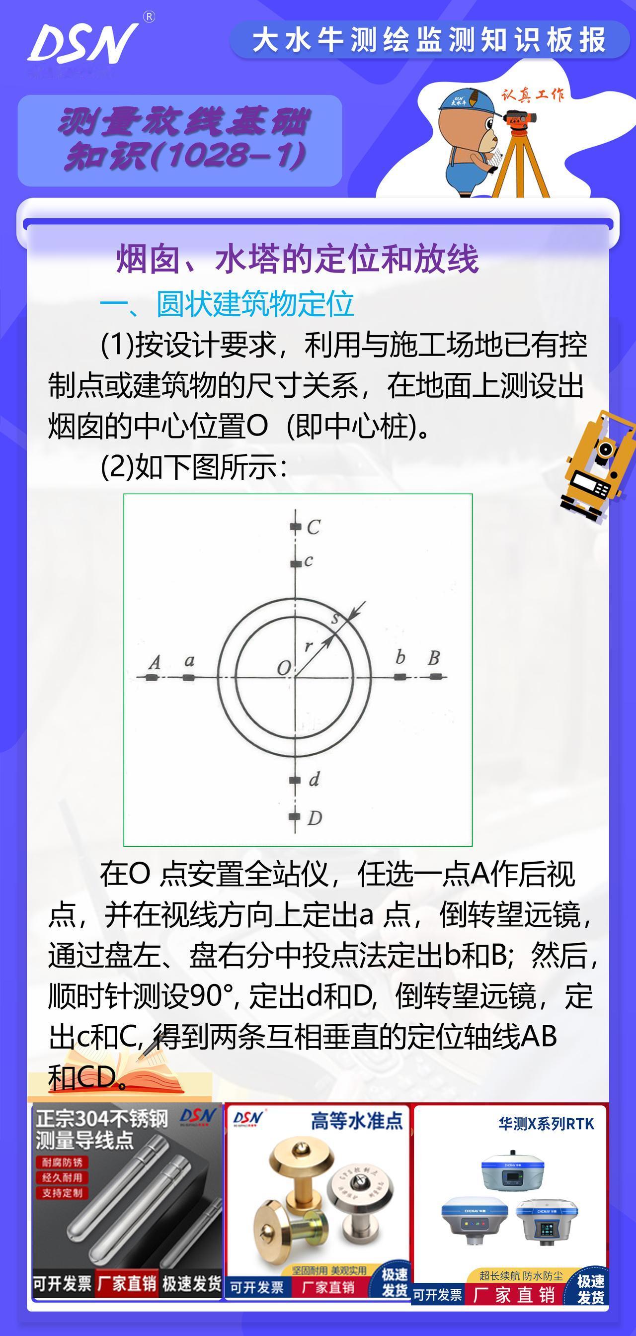 赛维板报|烟囱、水塔的定位和放线
浇筑混凝土基础时，应在基础中心埋设钢筋作为标志