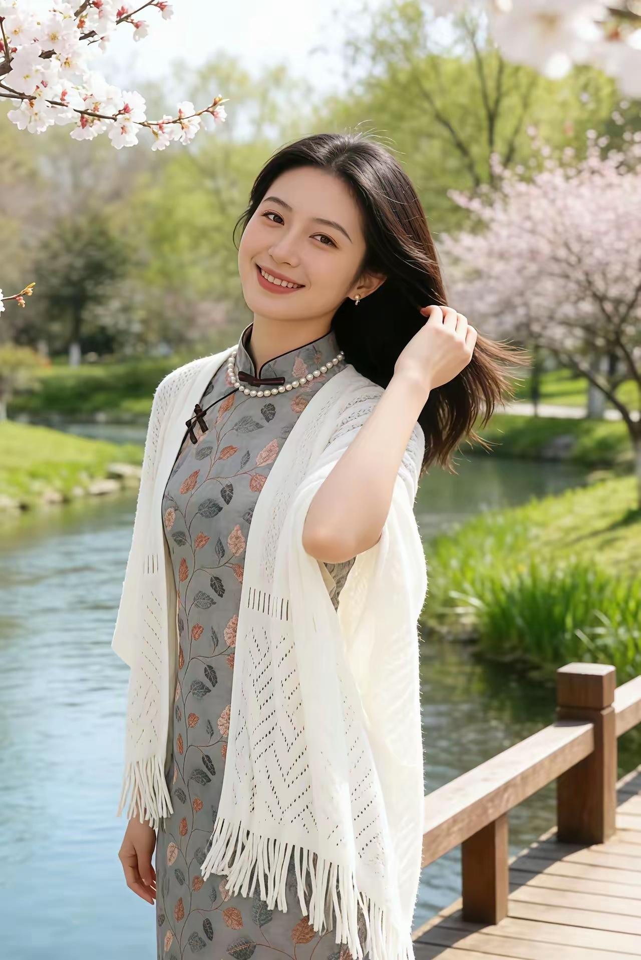 天净沙·春日闲步 
长堤水暖花柔，
轻衫漫步风流。
醉倚春风浅笑，
诗情满袖，