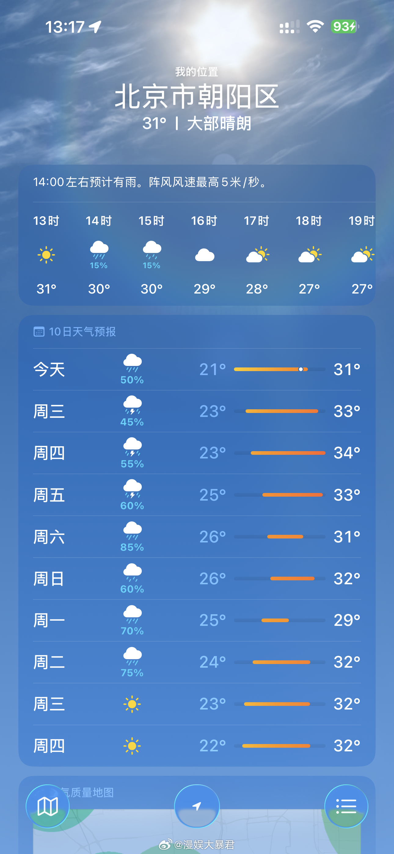 大晴天，然后说会有雨……真难受 
