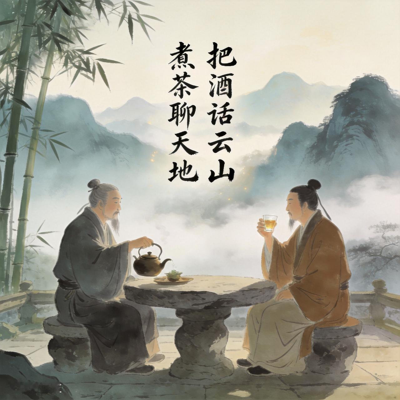 对下联原创
下联：把酒话云山
上联：煮茶聊天地
注释解析
  1. 对仗逻辑
上