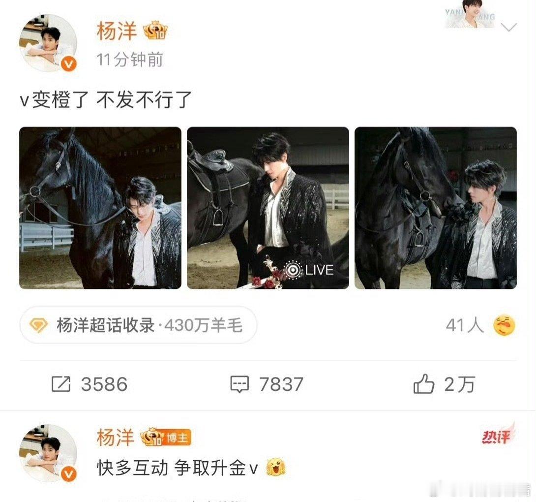 不相信杨洋亲自发的，这么高大上的男神，不会这么亲自催数据的，俺不信（皮下是助理吧