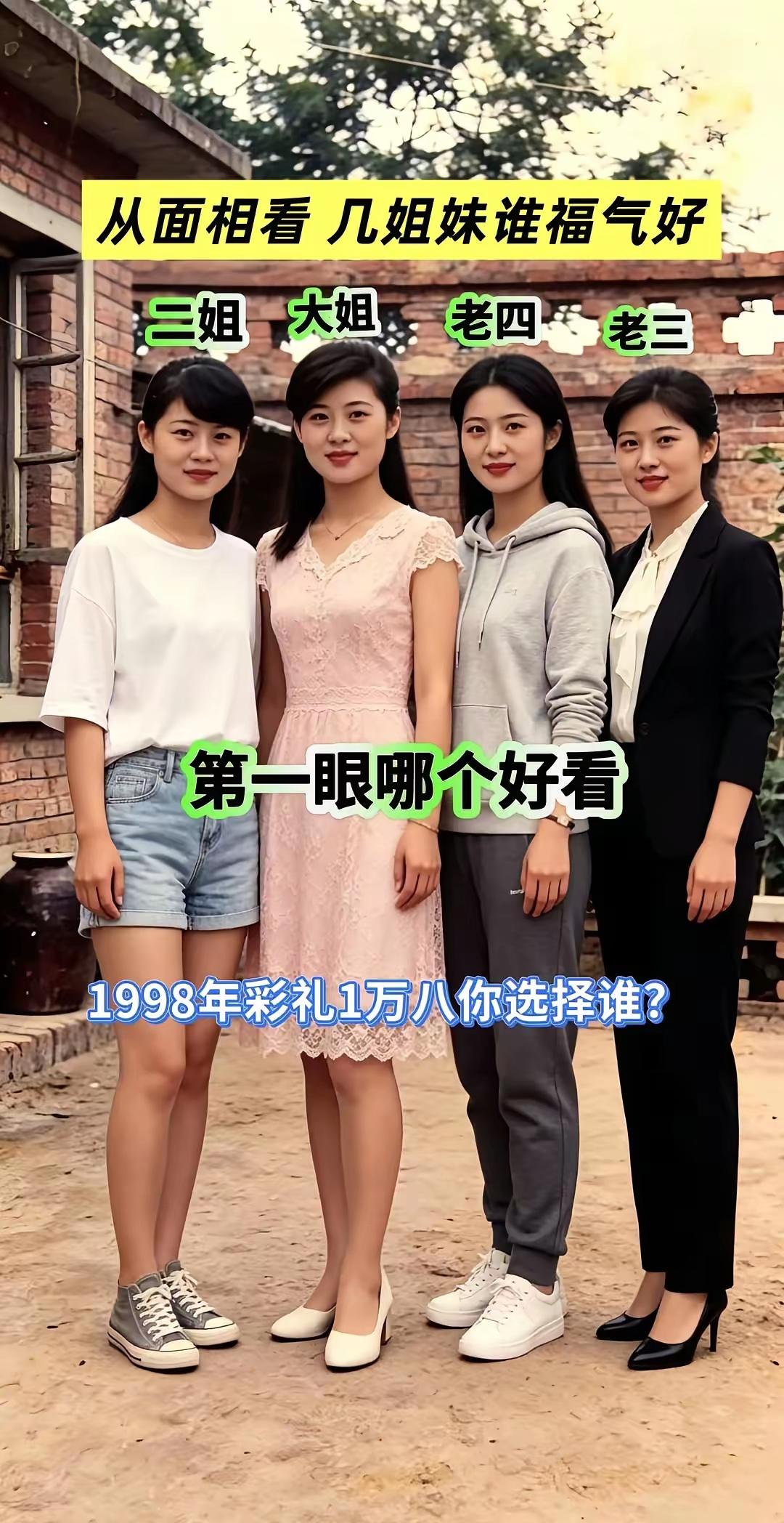 中国哪个地方的女人当老婆最好哪个省份的女人好，彩礼少？这四姐妹老几最好看？如果让