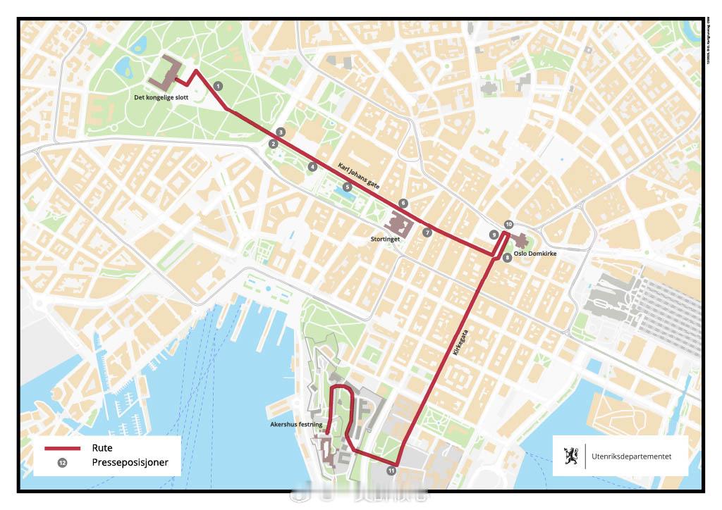 送葬路线：皇宫➡️奥斯陆大教堂➡️阿克斯胡斯城堡〽️9月9日，哈拉尔五世国王将会