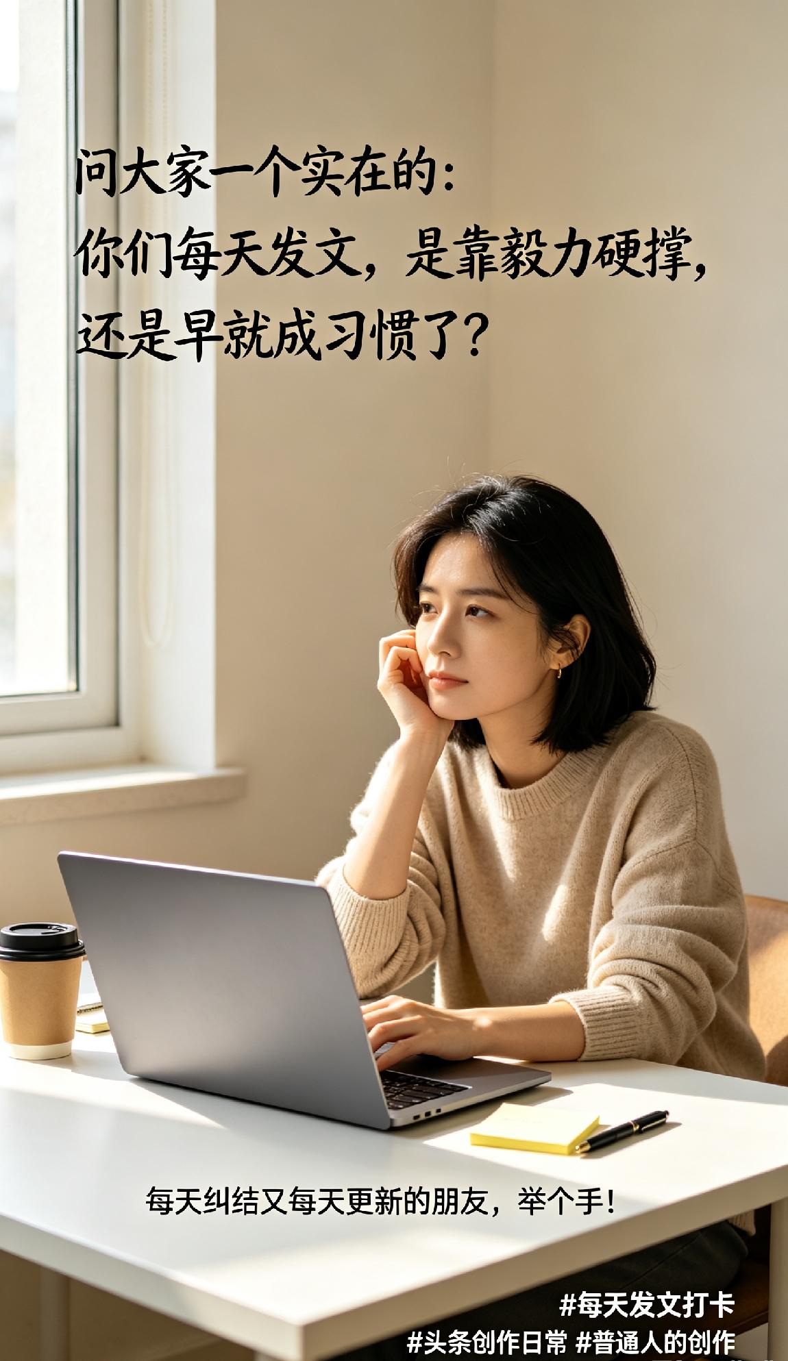 问大家一个实在的：
你们每天在头条发文，是靠毅力硬撑，还是早就成习惯了？
 
我