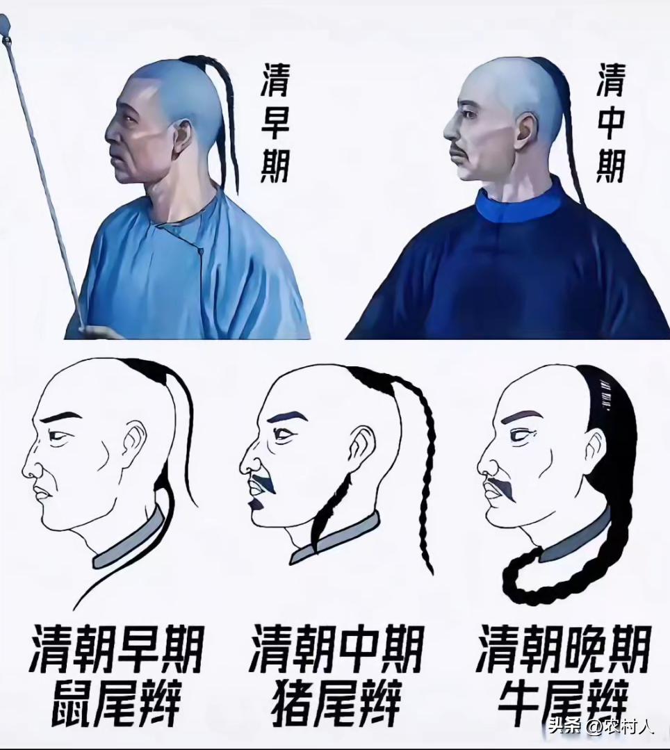 清朝男子的辫子，并非影视剧中常见的粗长样式。
清朝
