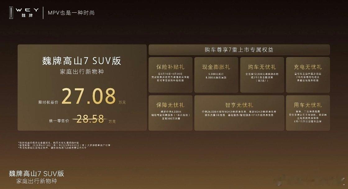 刚看完发布会，魏牌高山7 SUV版这价格真香！限时只要27.08万，直接拿下。底